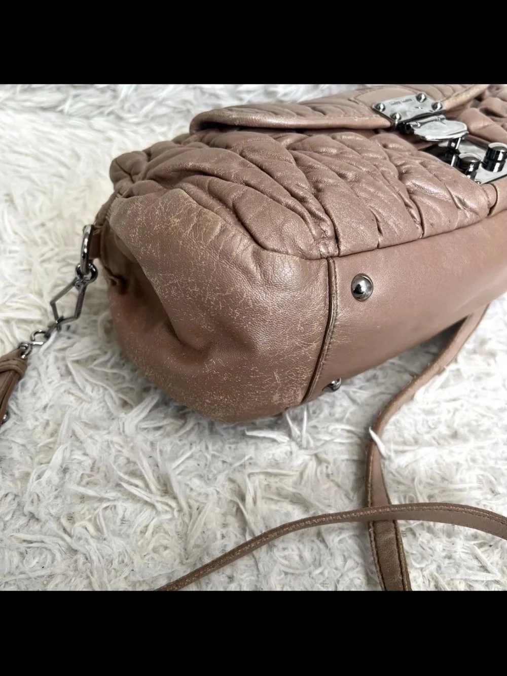 Miu Miu Quilted Leather Shoulder Bag in Taupe